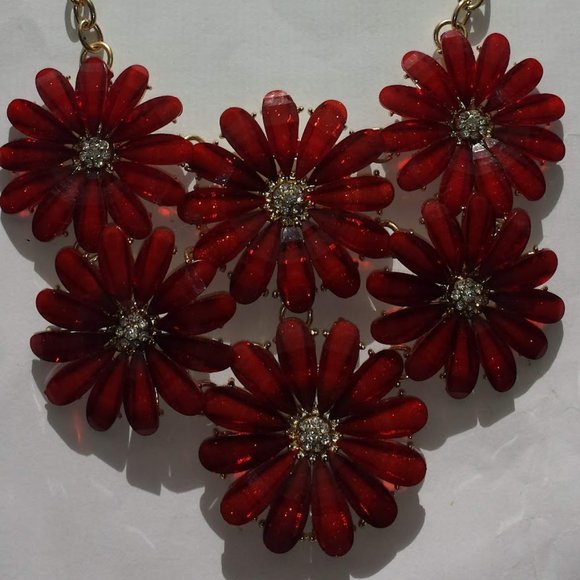 Statement Red Crystal Bead Flower Necklace Statement Runway - Picture 11 of 11